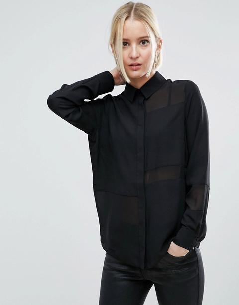 Blusa Con Paneles Transparentes Y Opacos De Asos