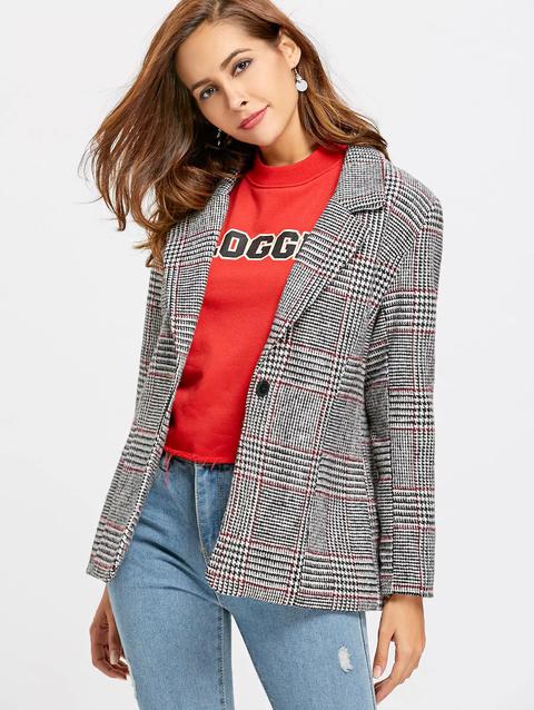 Blazer Plaid Buttoned