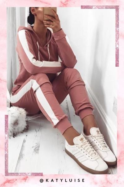 Jessica Pink Side Stripe Cropped Loungewear Set