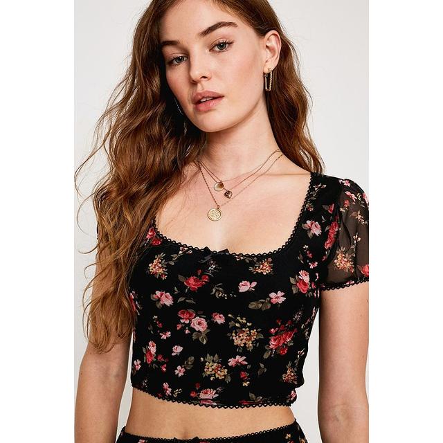 black floral mesh top