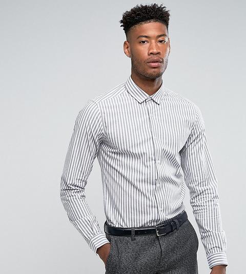 Asos Tall - Camicia Elegante Slim Elasticizzata Grigia A Righe - Grigio