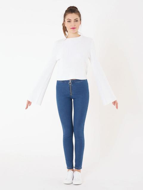 Jeans Jeggings Con Zip Blu Denim Medio