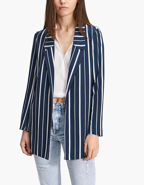 Blazer Morbido A Righe Azzurro Mare