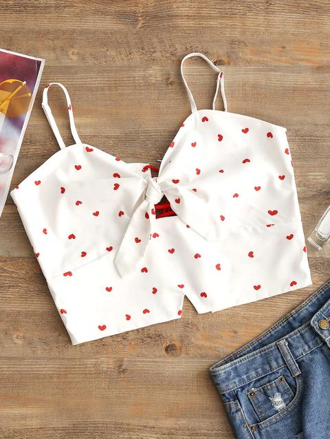 Top Cami Corto Stampato A Cuore Con Lacci