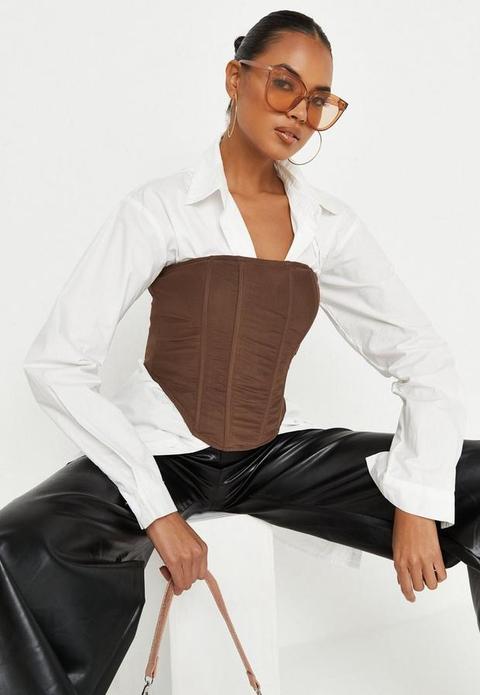 Chocolate Mesh Corset Top, Brown