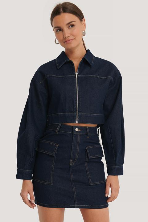 Na-kd Trend Veste En Jean Courte Zippée - Blue