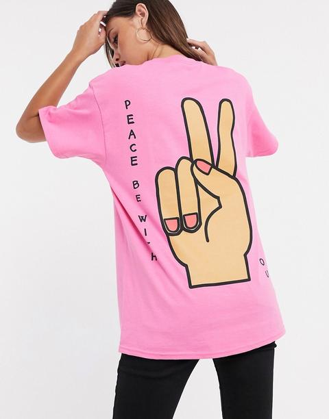 Camiseta Extragrande Con Estampado En La Parte Posterior De Mano Y Símbolo De La Paz De New Love Club-rosa