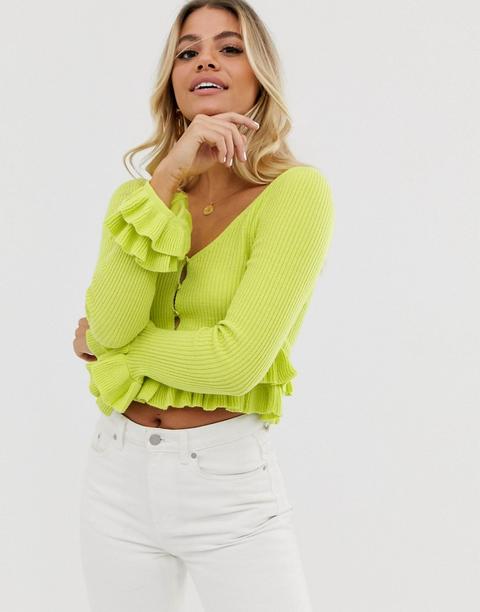 Cárdigan Con Botones Y Detalle De Volante De Asos Design-verde