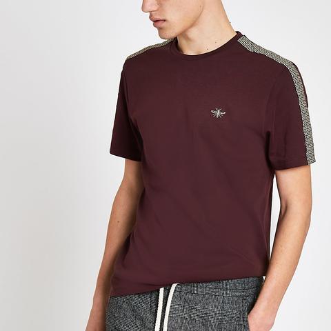 Burgundy Ri Monogram Tape Muscle Fit T-shirt