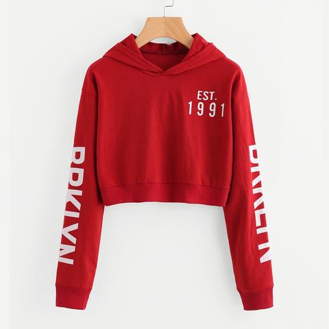 Letter Print Crop Hoodie