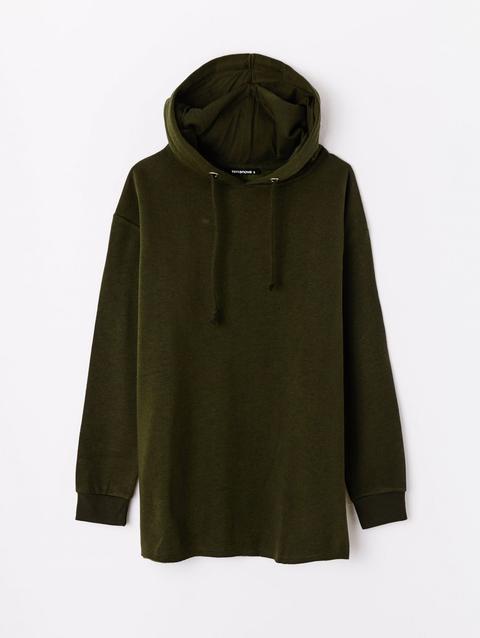 Felpa Oversize Con Cappuccio Verde Militare Scuro