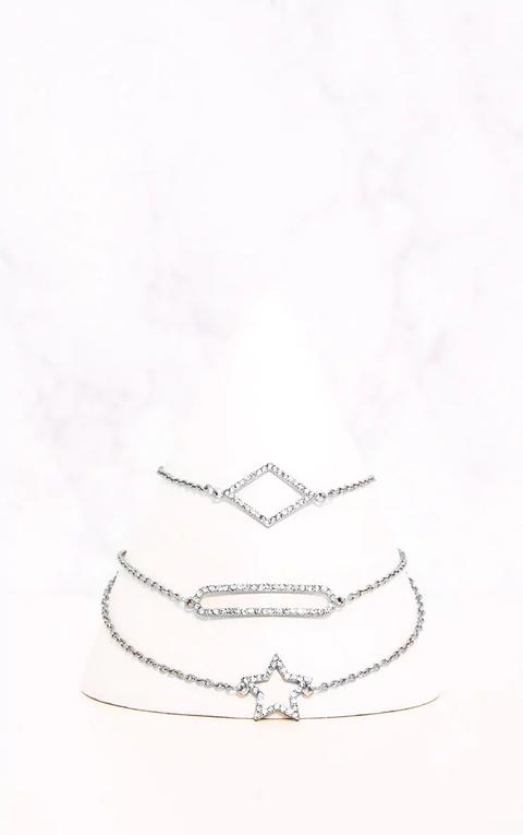 Silver Delicate Layered Shape & Star Choker, Grey