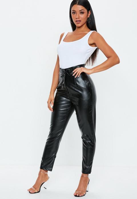 black paperbag leather trousers