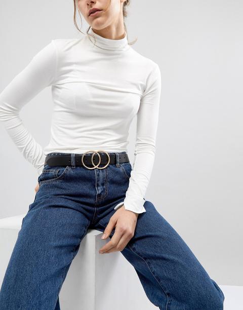 Asos Design - Cintura Per Jeans In Pelle Con Doppio Cerchio Per Vita E Fianchi - Nero