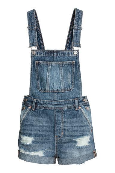 H & M - Salopette Corta In Denim - Blu