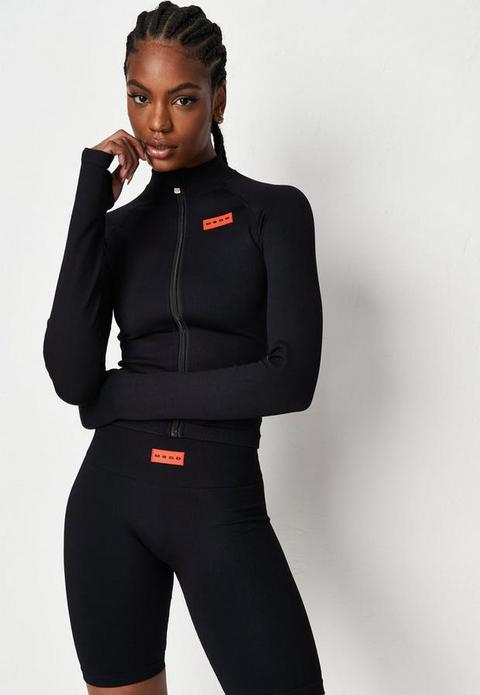 Black Msgd Sports Seamless Rib Zip Through Gym Jacket, Black