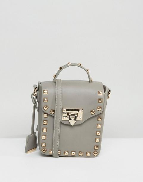 Glamorous Studded Lock Detail Boxy Cross Body Bag - Grey