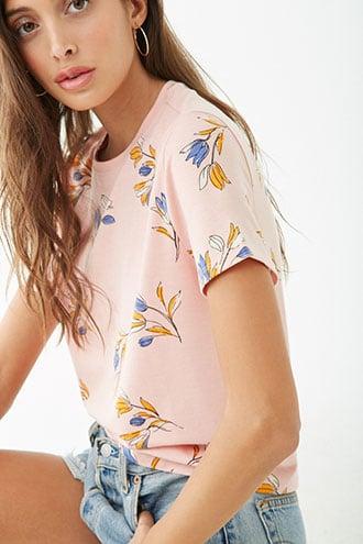 Forever 21 Floral Print Tee , Pink/cream