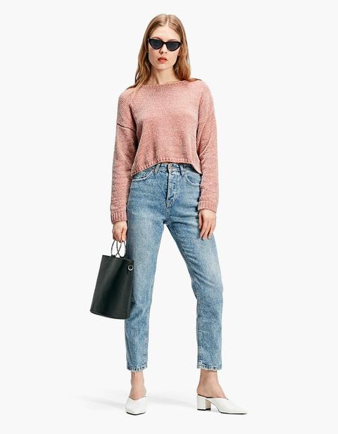 Pullover Cropped In Ciniglia Rosa Salmone