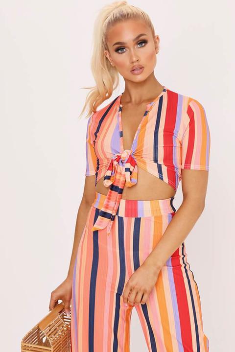 Multi Stripe Twist Front Crop Top