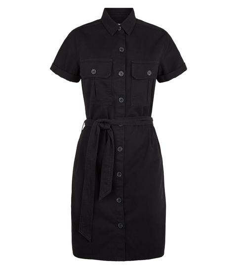 black denim utility shirt dress