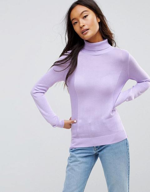 Asos Jumper With Roll Neck And Rib Detail - Lilac