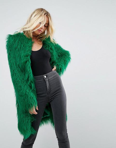 Asos - Cappotto Midi In Vivace Pelliccia Sintetica Stile Mongolia - Verde