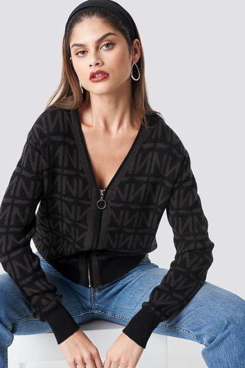 N Branded Knitted Cardigan Schwarz