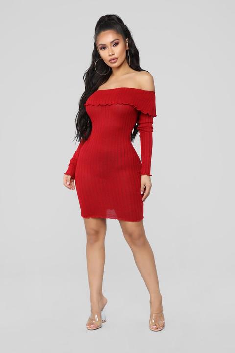 Be My Baby Off Shoulder Dress - Red