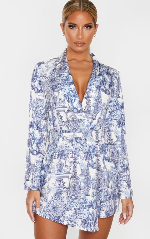 Multi Renaissance Print Long Sleeve Tailored Belted Playsuit from