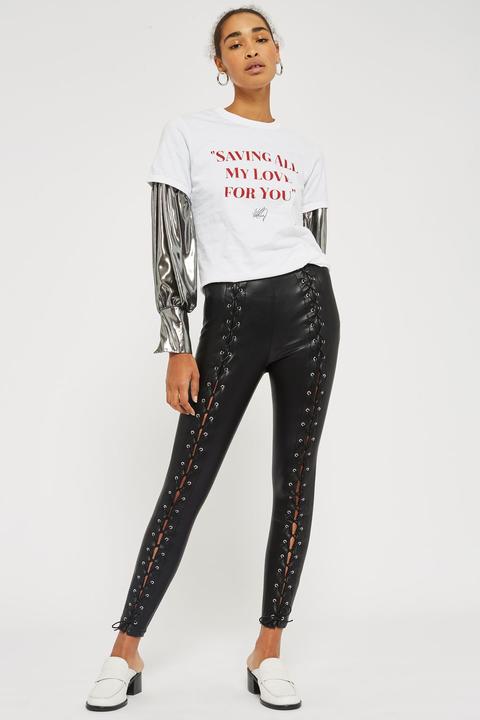 Faux Leather Lace Up Skinny Trousers