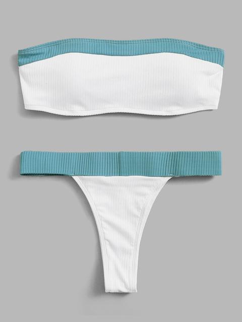 Bandeau De Canalé De Dos Colores Con Bikini De Cintura Baja