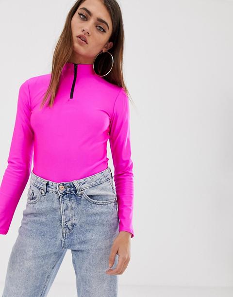 Asos Design - Top Fucsia Fluo Con Zip - Viola