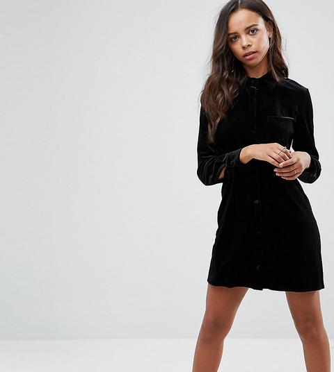 Missguided Petite - Vestito Chemisier In Velluto - Nero