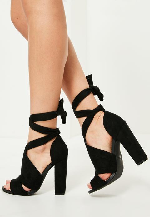 Black Tie Detail Heeled Sandals