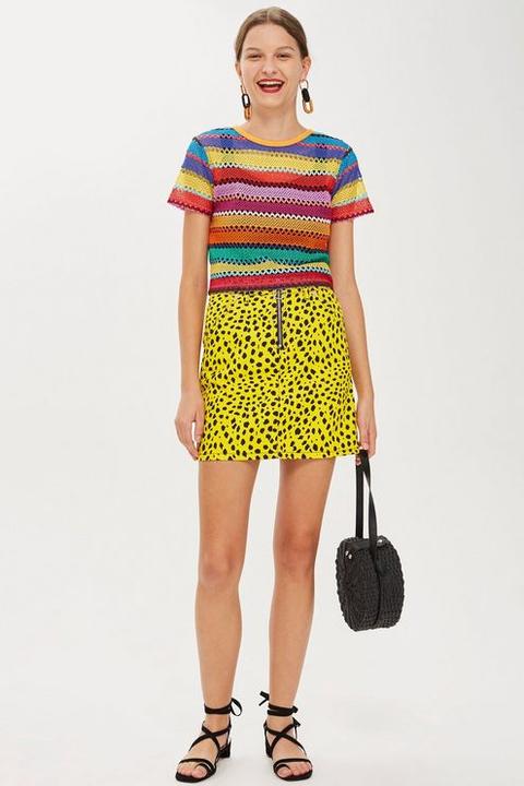Womens Yellow Leopard Zip-up Skirt - Yellow, Yellow