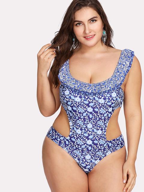 Bañador Con Abertura Con Estampado Floral
