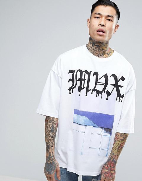 Asos - T-shirt Oversize Con Stampa Fotografica E Scritta - Bianco