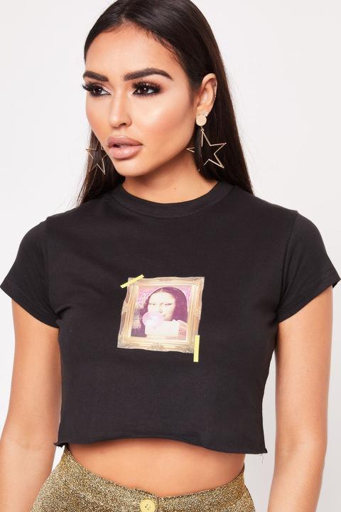 Delilah Black Mona Print Crop T Shirt