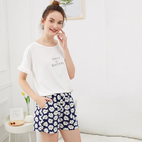 Set Pigiama Con Stampa Fiori E Lettere