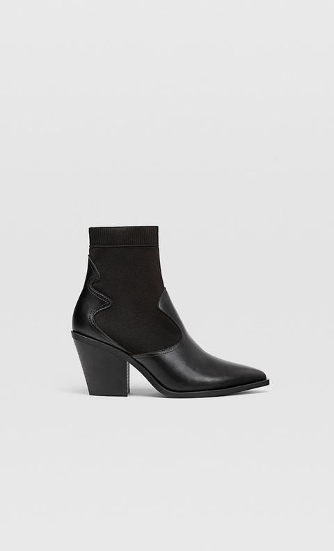 Stradivarius Bottines Cowboy Avec Tige En Tissu Élastique Femme Noir 35