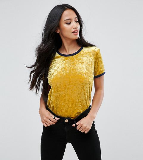 Noisy May Petite - T-shirt In Velluto Con Bordi A Contrasto - Giallo