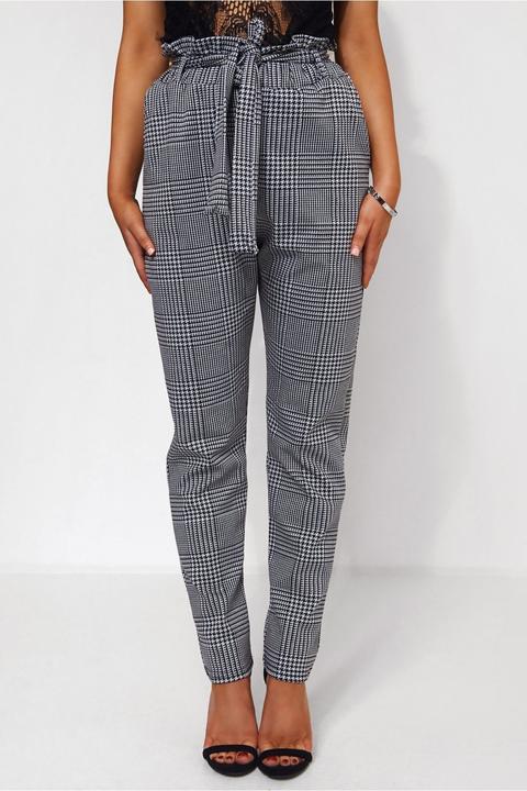 Houndstooth Print Tie Waist Trousers