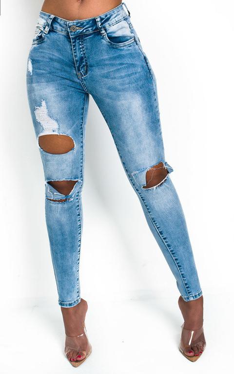 Tay Distressed Skinny Jeans In Denim