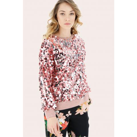 Felpa Girocollo Con Paillettes