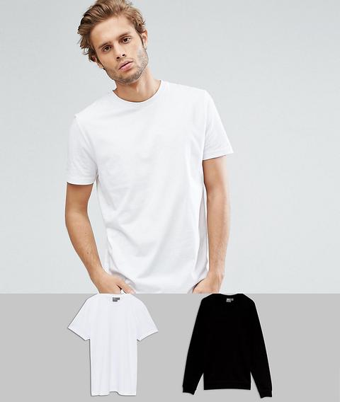 Asos Sweatshirt & Crew Neck Tshirt 2 Pack Black/white Save - Black/white