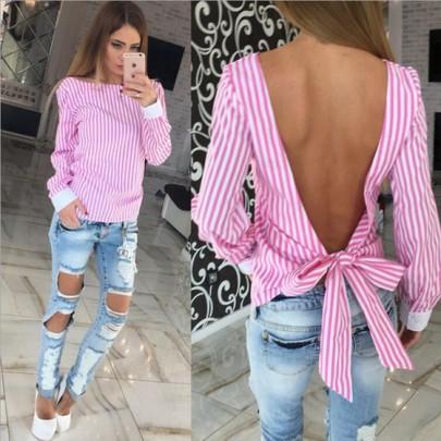 Blusa Llano Sin Respaldo Arco Corbata Cuello Redondo Rosa