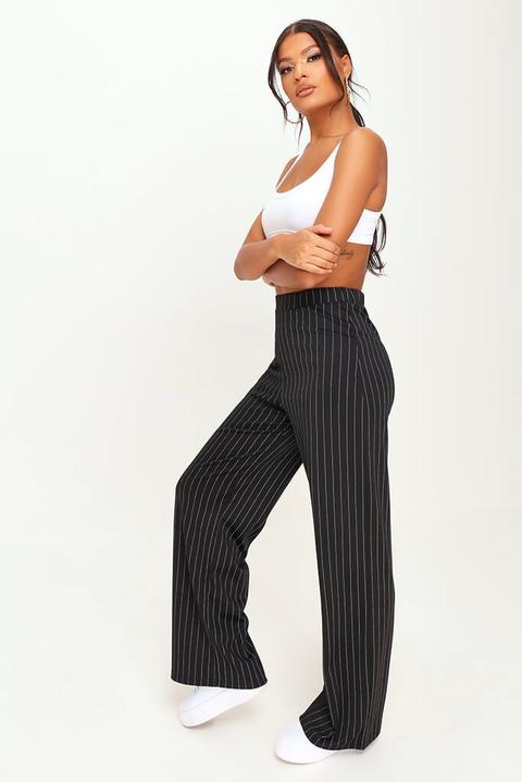 Black Wide Leg Stripe Trousers from I 