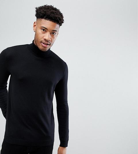 Jersey De Algodón Negro Con Cuello Alto De Asos Design Tall