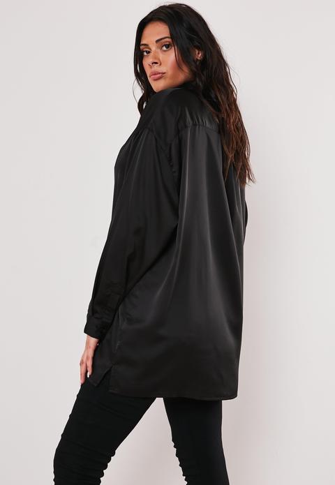 Chemise En 21 Noire Buttons Satin Missguided on Oversize from Grande Taille mbI6vgYf7y